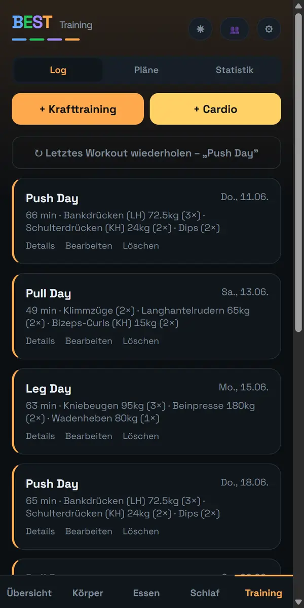 Workout with plan and sets